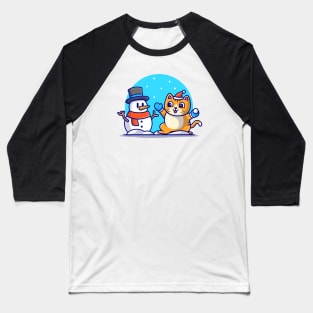 Cute Cat With Snowman Cartoon Vector Icon Illustration Baseball T-Shirt